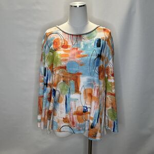 Jess Jane Shirt Women's XL Vienna Soft Knit 3/4 Sleeve Top Multicolor Art Wear